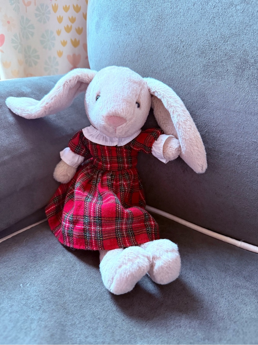 Jellycat Beige Bunny with Red Plaid Dress